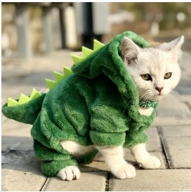 KFX-3760189 Soft Cotton Green Tyrannosaurus Rex Hooded Coat for Pets in Multiple Sizes