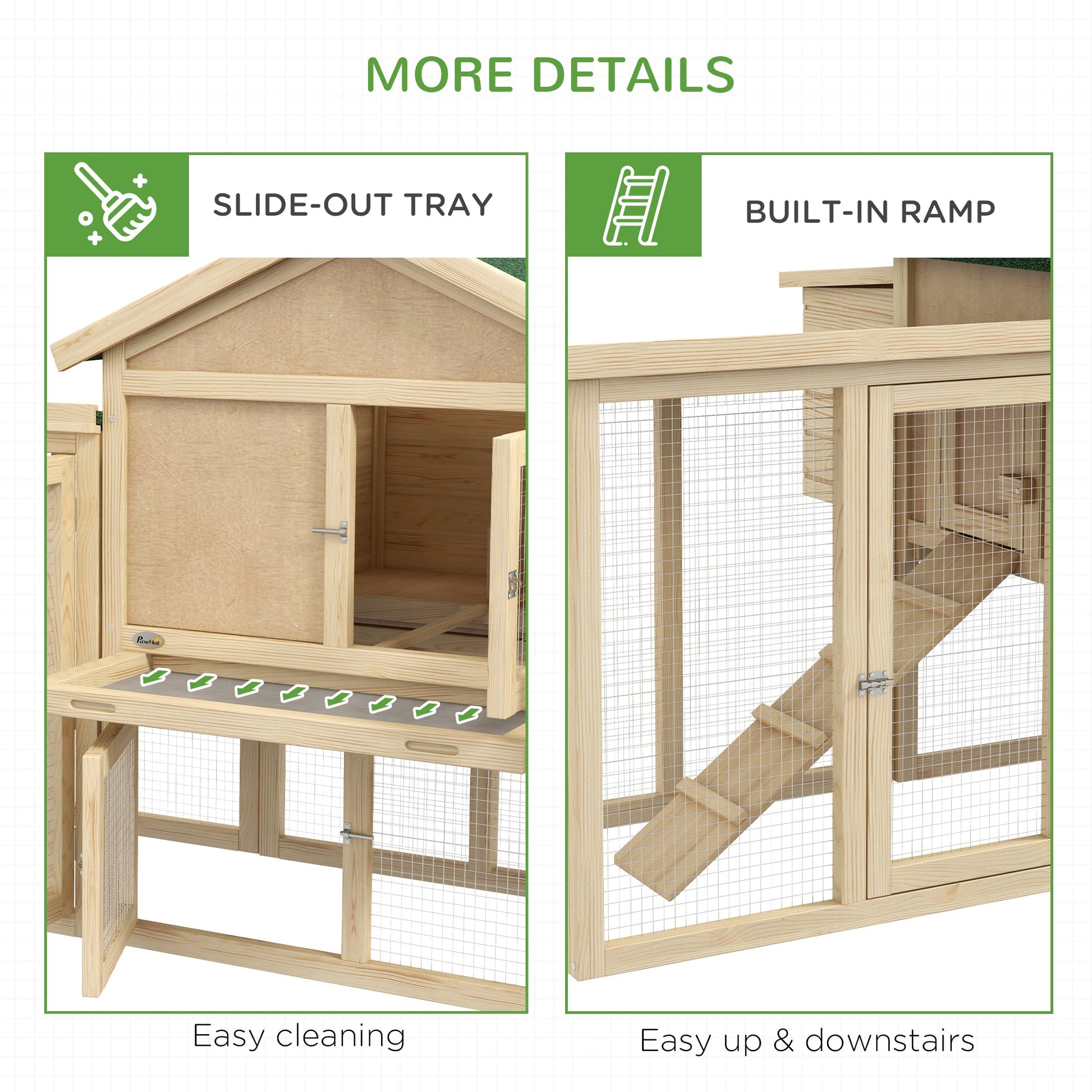 KFX-3761469 Spacious Wooden Chicken Coop with Nesting Box, Double Runs, and Removable Tray for Backyard Use