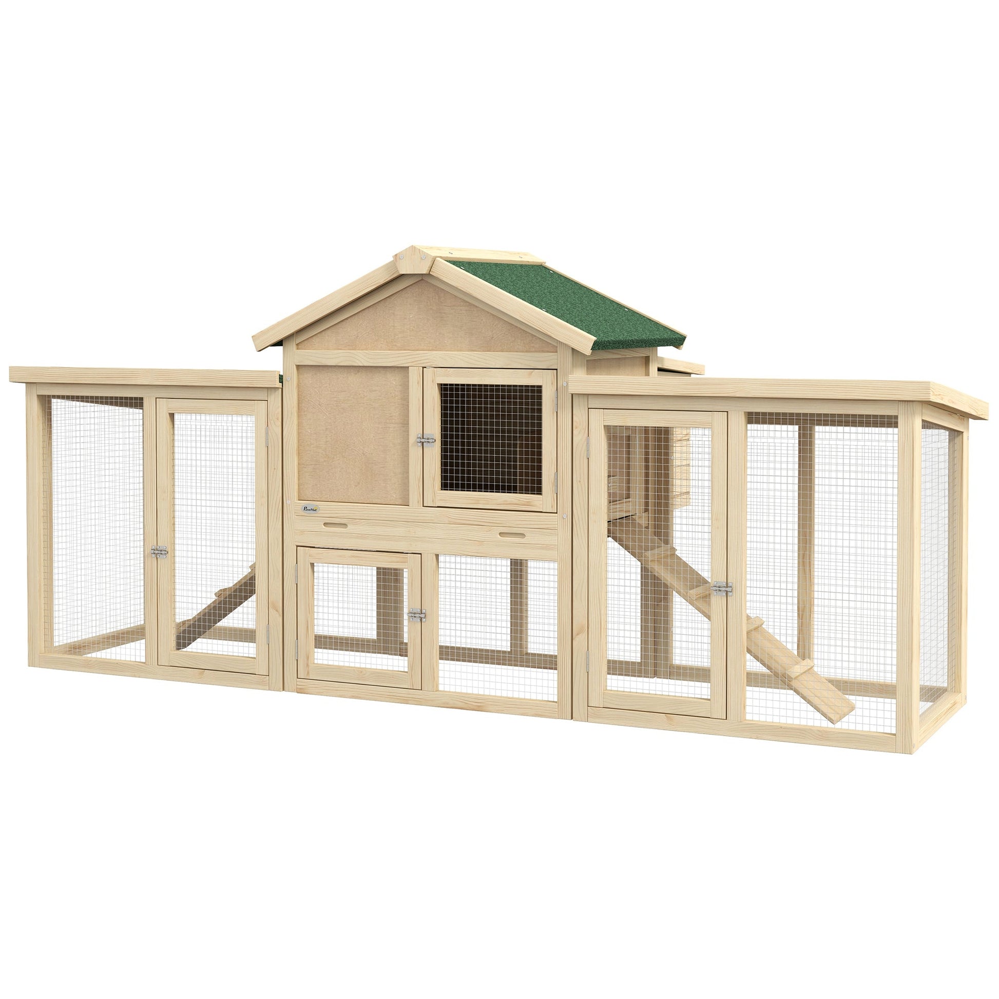 KFX-3761469 Spacious Wooden Chicken Coop with Nesting Box, Double Runs, and Removable Tray for Backyard Use