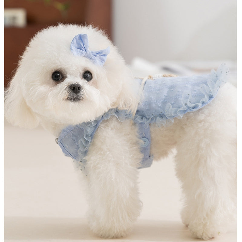 KFX-3762365 Two-Tone Ruffled Dog and Cat Outfit with Bow and Crossbody Bag for Small Pets