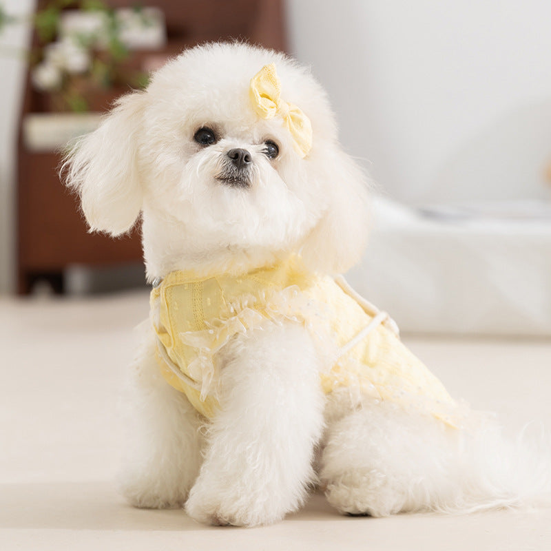 KFX-3762365 Two-Tone Ruffled Dog and Cat Outfit with Bow and Crossbody Bag for Small Pets