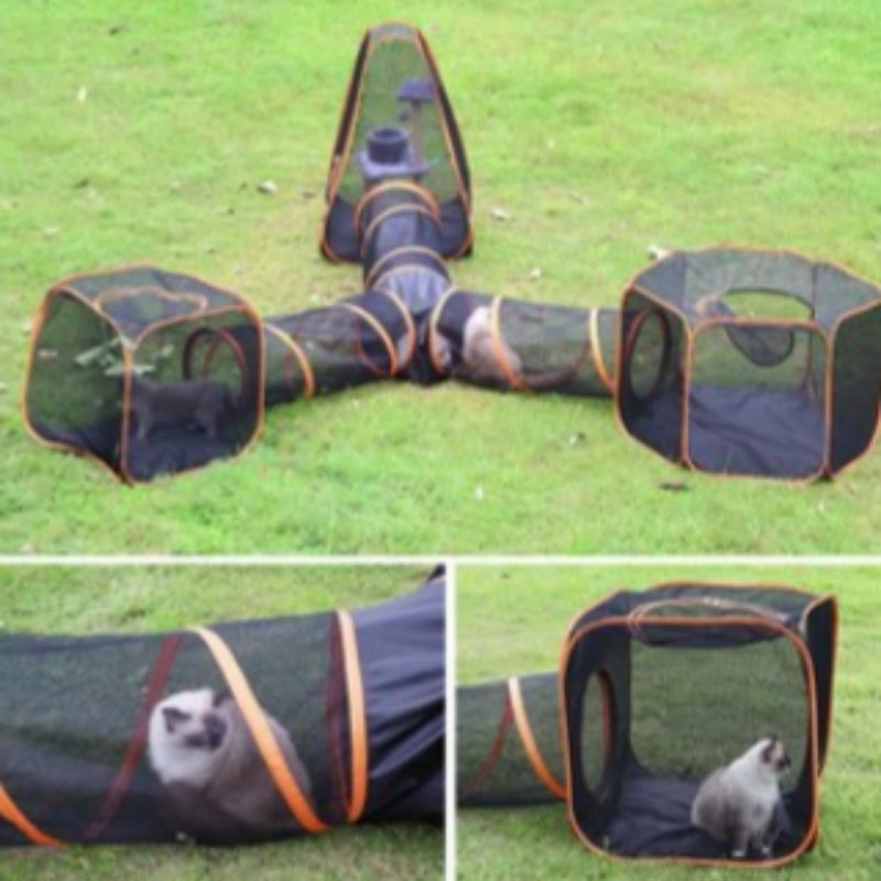 KFX-3762877 Pet Folding Game Channel Fence - 6 Piece Set with Durable Mesh Fabric, Dimensions 41x90x3 Channels and 120x70 Squares