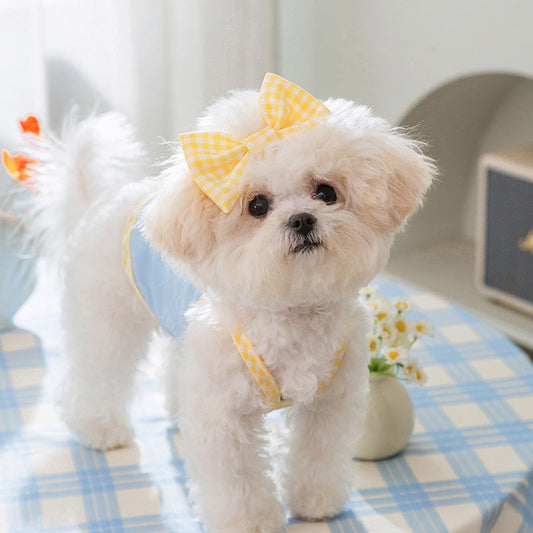 KFX-3763389 Bow Suspenders Vest for Small Dogs - Elastic Casual Pet Clothing in Bundy Blue, A & L Pink, Rock Yellow