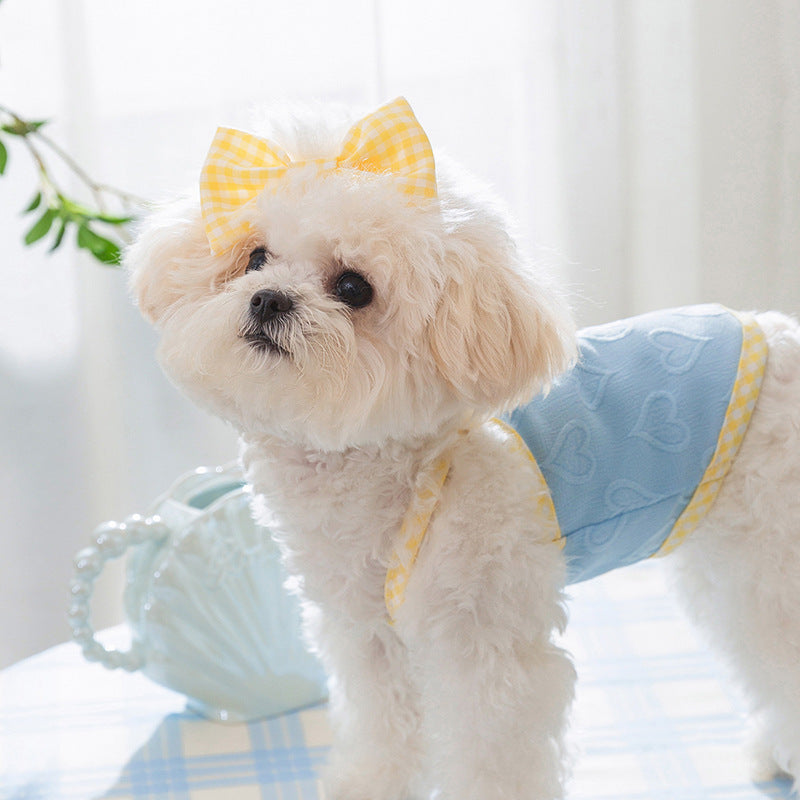 KFX-3763389 Bow Suspenders Vest for Small Dogs - Elastic Casual Pet Clothing in Bundy Blue, A & L Pink, Rock Yellow