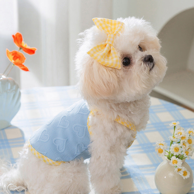 KFX-3763389 Bow Suspenders Vest for Small Dogs - Elastic Casual Pet Clothing in Bundy Blue, A & L Pink, Rock Yellow