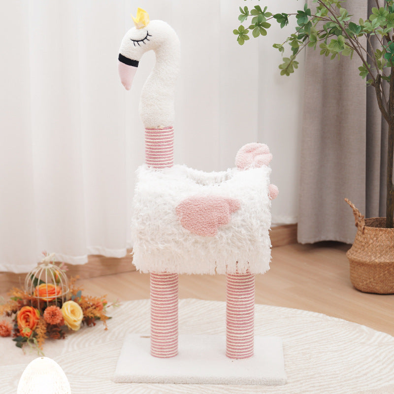 KFX-3763773 Sisal Cat Climbing Frame with Cat Nest for Scratching and Play - Cute Design in White and Pink