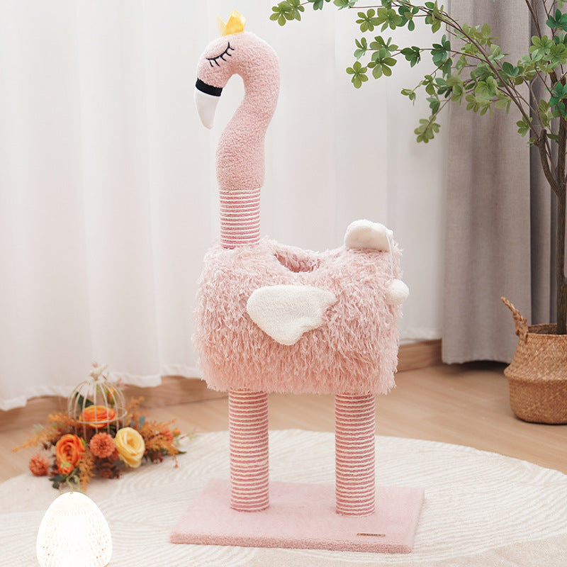 KFX-3763773 Sisal Cat Climbing Frame with Cat Nest for Scratching and Play - Cute Design in White and Pink