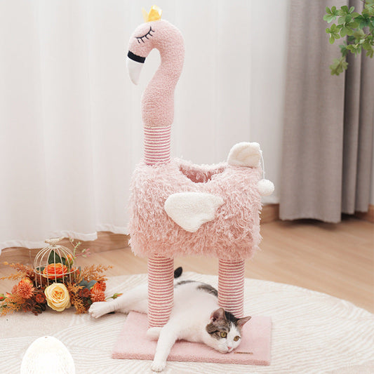 KFX-3763773 Sisal Cat Climbing Frame with Cat Nest for Scratching and Play - Cute Design in White and Pink
