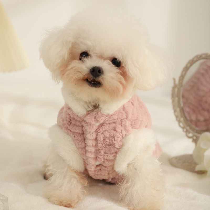 KFX-3764157 Warm Plush Vest for Cats and Dogs - Available in Rabbit Fur Coat Pink and Yellow, Multiple Sizes