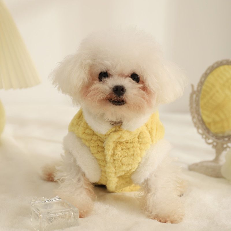KFX-3764157 Warm Plush Vest for Cats and Dogs - Available in Rabbit Fur Coat Pink and Yellow, Multiple Sizes