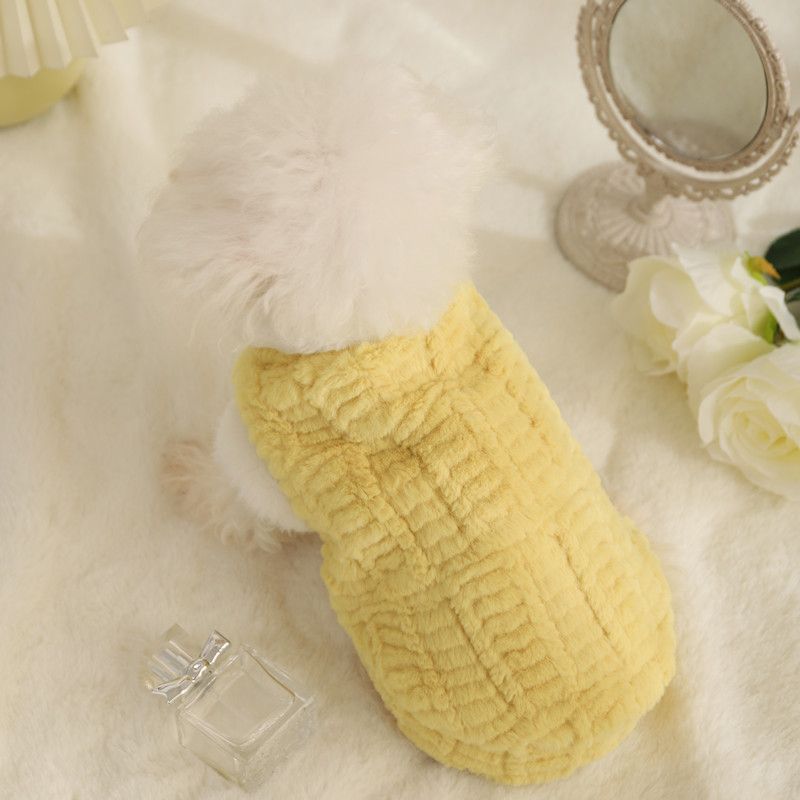 KFX-3764157 Warm Plush Vest for Cats and Dogs - Available in Rabbit Fur Coat Pink and Yellow, Multiple Sizes