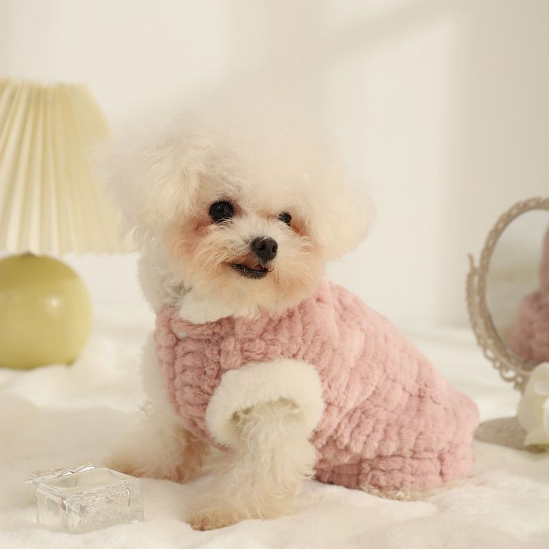 KFX-3764157 Warm Plush Vest for Cats and Dogs - Available in Rabbit Fur Coat Pink and Yellow, Multiple Sizes