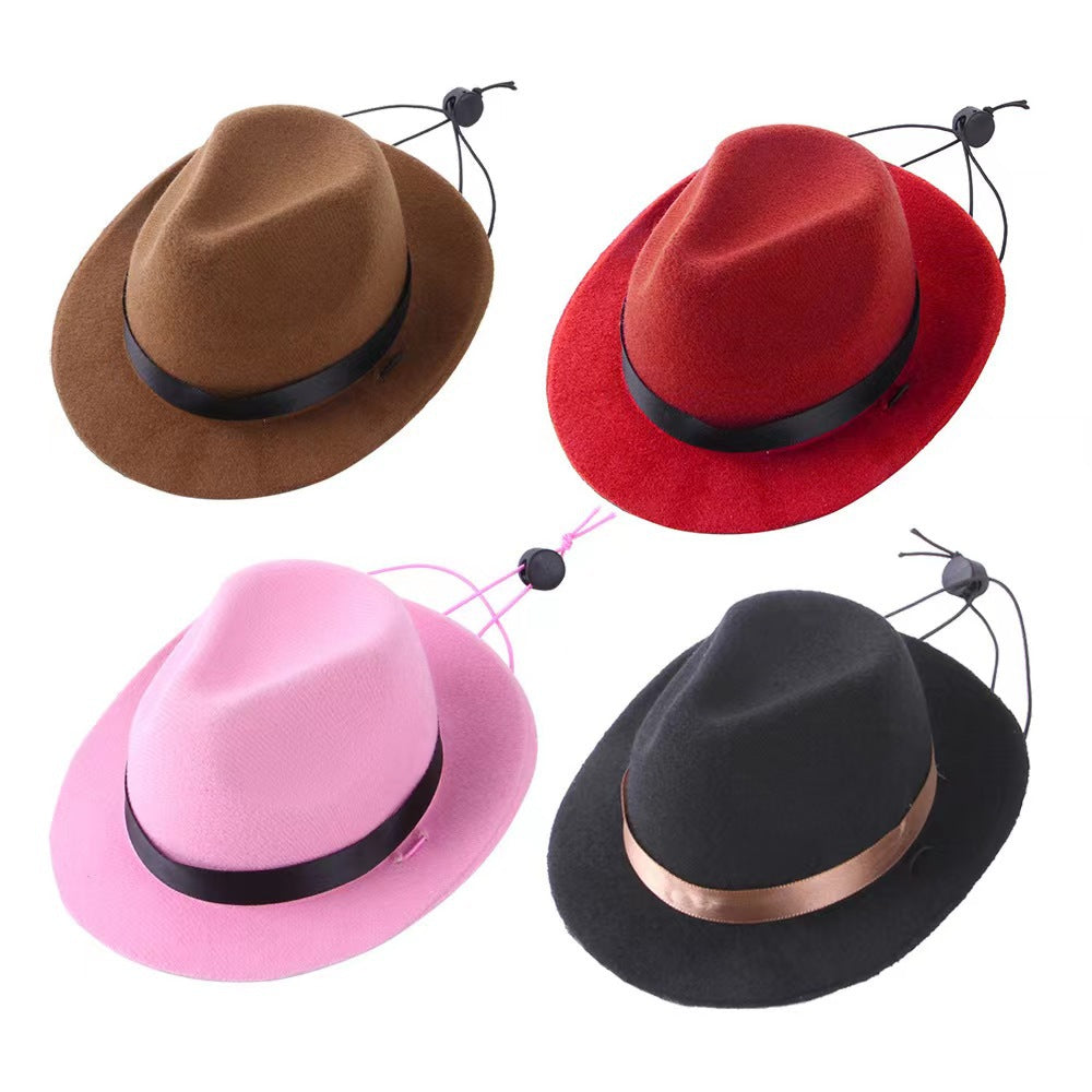 KFX-3765565 Sun-Proof Mini Pet Hat in Pink, Black, Brown, and Red - Woolen/Felt, Suitable for All Seasons and Holidays