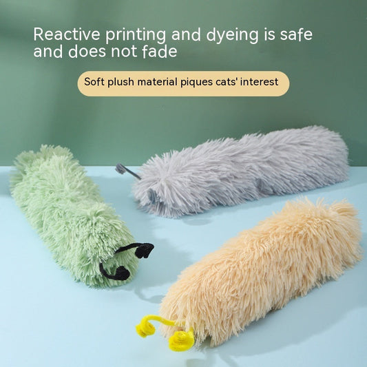 KFX-3766205 Plush Caterpillar Cat Toy for Stress Relief, Bite-Resistant, 36cm in Rubber Pink, Beige, Grass, Cement Gray, Noble Purple