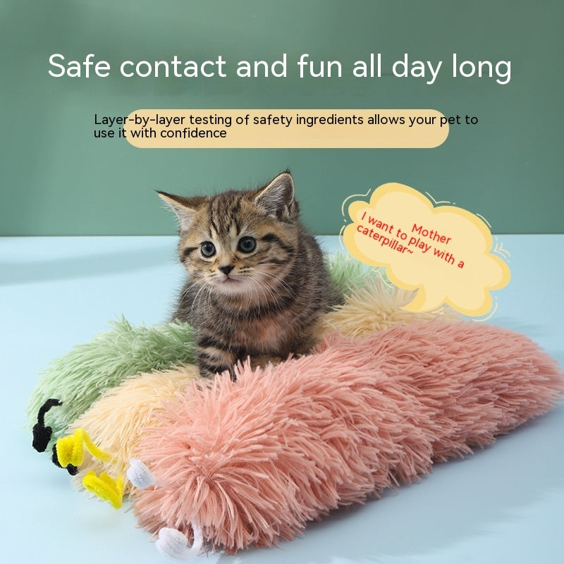 KFX-3766205 Plush Caterpillar Cat Toy for Stress Relief, Bite-Resistant, 36cm in Rubber Pink, Beige, Grass, Cement Gray, Noble Purple