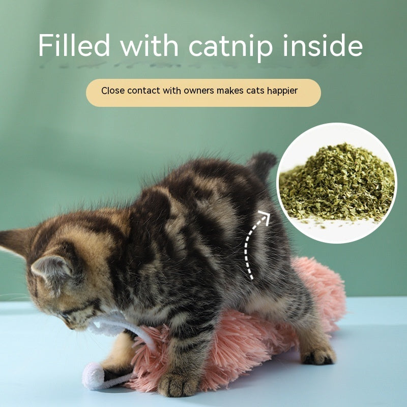 KFX-3766205 Plush Caterpillar Cat Toy for Stress Relief, Bite-Resistant, 36cm in Rubber Pink, Beige, Grass, Cement Gray, Noble Purple