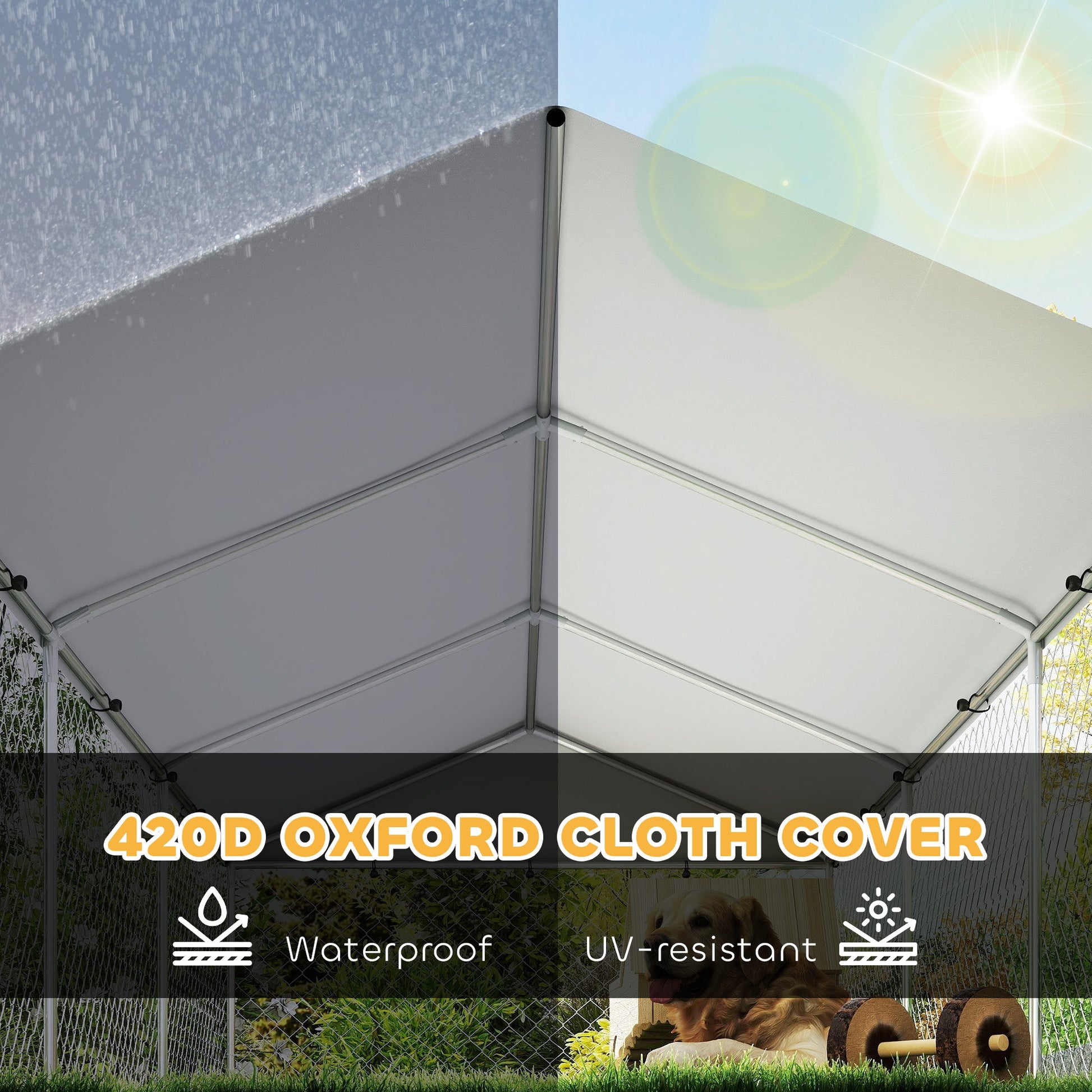 KFX-3767229 Spacious Outdoor Dog Kennel with Waterproof Cover & Adjustable Bowl Rack, 19.7' x 7.5' x 5.2'