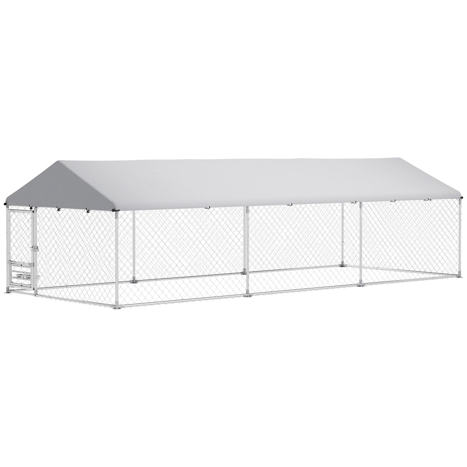 KFX-3767229 Spacious Outdoor Dog Kennel with Waterproof Cover & Adjustable Bowl Rack, 19.7' x 7.5' x 5.2'
