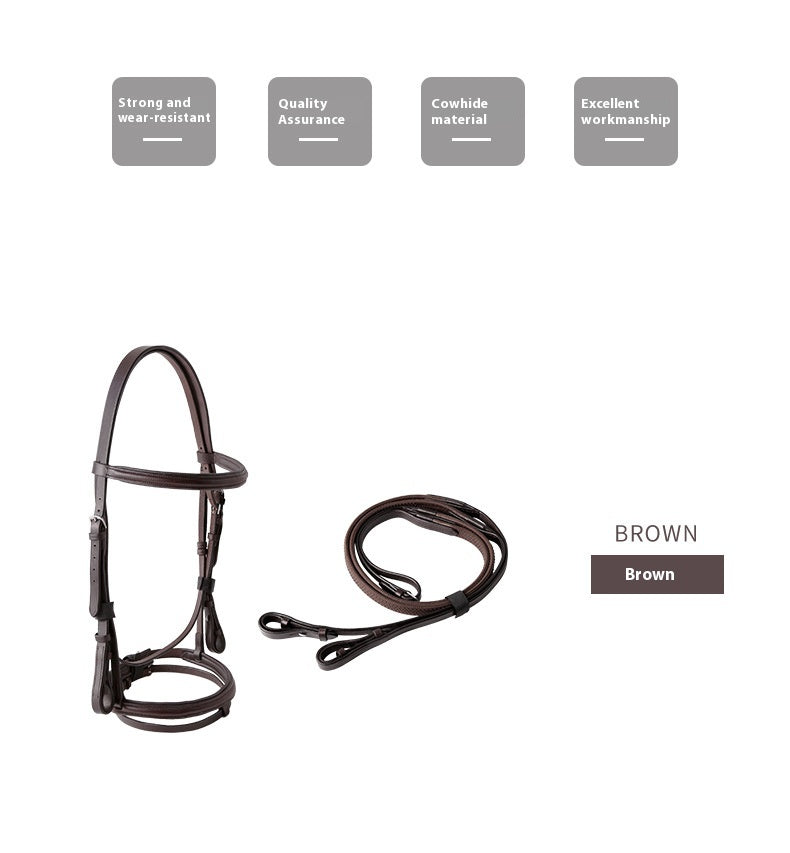 KFX-3767357 Cowhide Hose Reins for Equestrian Activities - Black and Dark Brown, Sizes S to XL