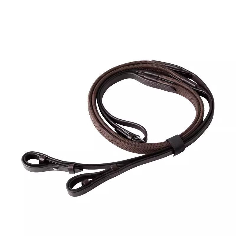 KFX-3767357 Cowhide Hose Reins for Equestrian Activities - Black and Dark Brown, Sizes S to XL