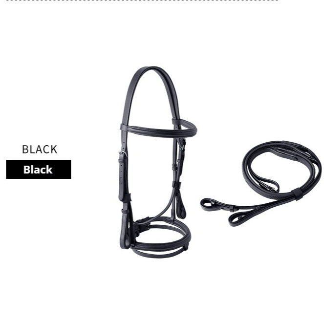 KFX-3767357 Cowhide Hose Reins for Equestrian Activities - Black and Dark Brown, Sizes S to XL
