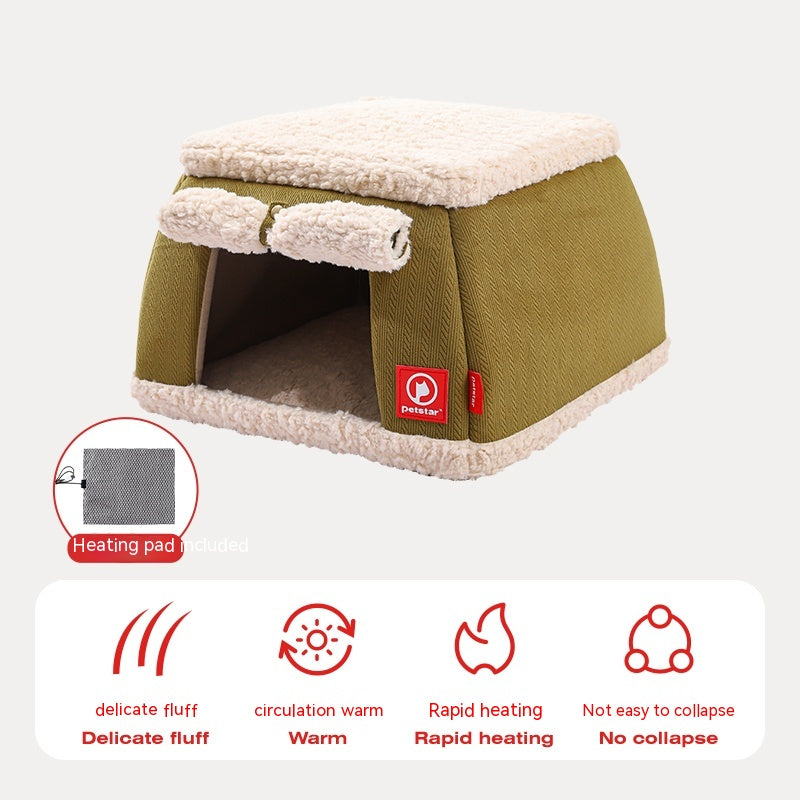 KFX-3767613 Winter Thermal Cat House with Electric Heating Pad for Small Dogs and Kittens
