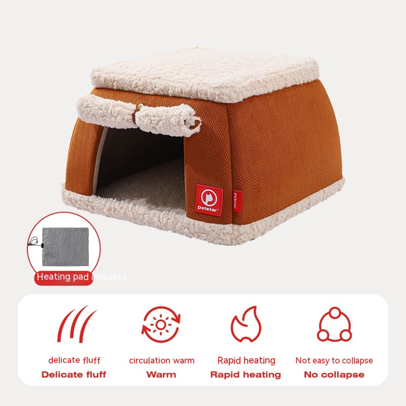KFX-3767613 Winter Thermal Cat House with Electric Heating Pad for Small Dogs and Kittens