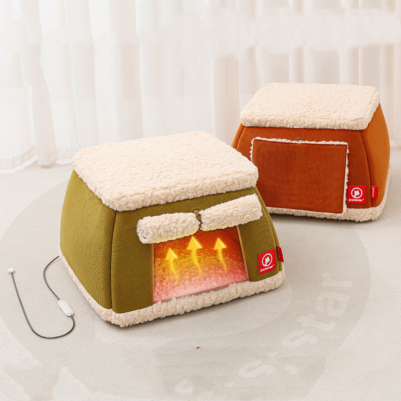 KFX-3767613 Winter Thermal Cat House with Electric Heating Pad for Small Dogs and Kittens