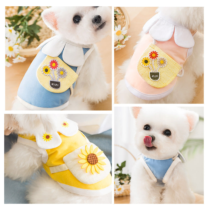 KFX-3767741 Cute Cotton Small Satchel Vest for Cats - Available in Pink, Blue, Yellow Sunflower Designs