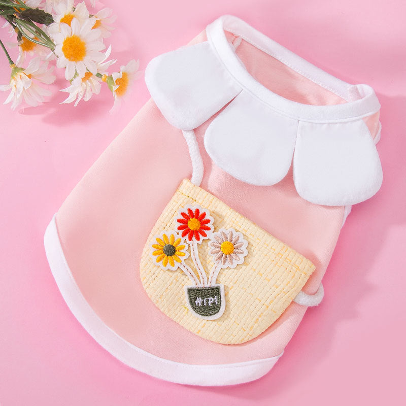 KFX-3767741 Cute Cotton Small Satchel Vest for Cats - Available in Pink, Blue, Yellow Sunflower Designs