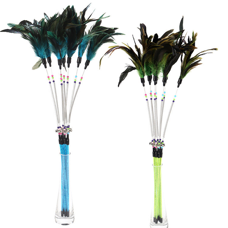 KFX-3768381 Colorful Feather Cat Stick with Spring Design and Beads for Engaging Playtime