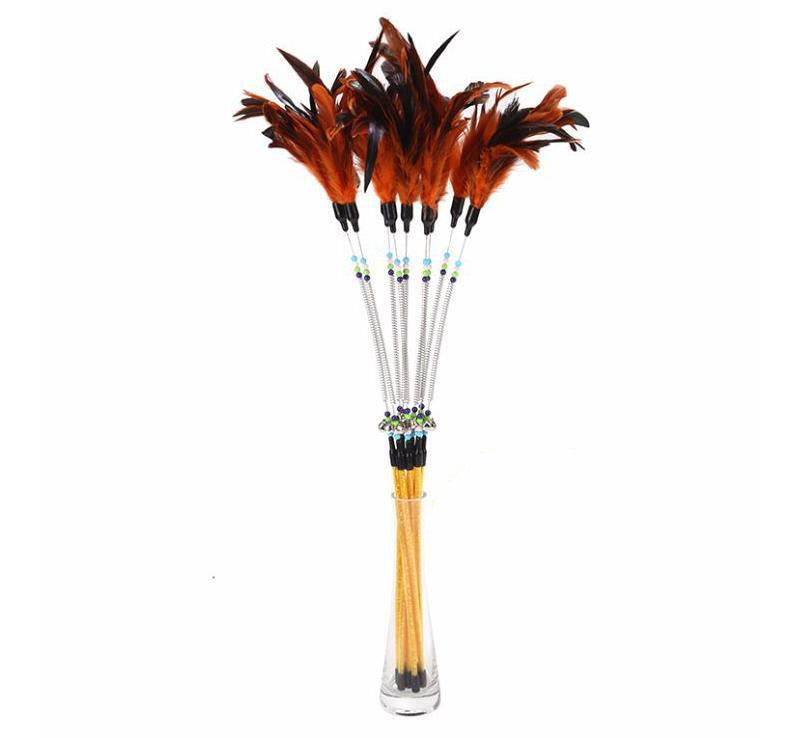 KFX-3768381 Colorful Feather Cat Stick with Spring Design and Beads for Engaging Playtime