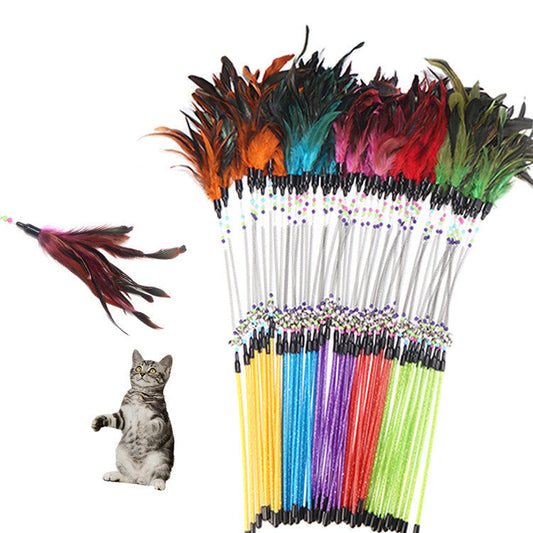 KFX-3768381 Colorful Feather Cat Stick with Spring Design and Beads for Engaging Playtime
