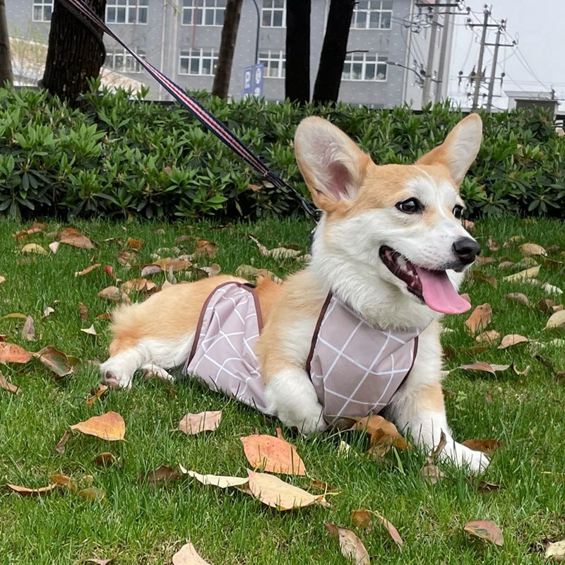 KFX-3769917 Lightweight Waterproof Summer Dog Raincoat with Cool Belly Protector in Green and Brown