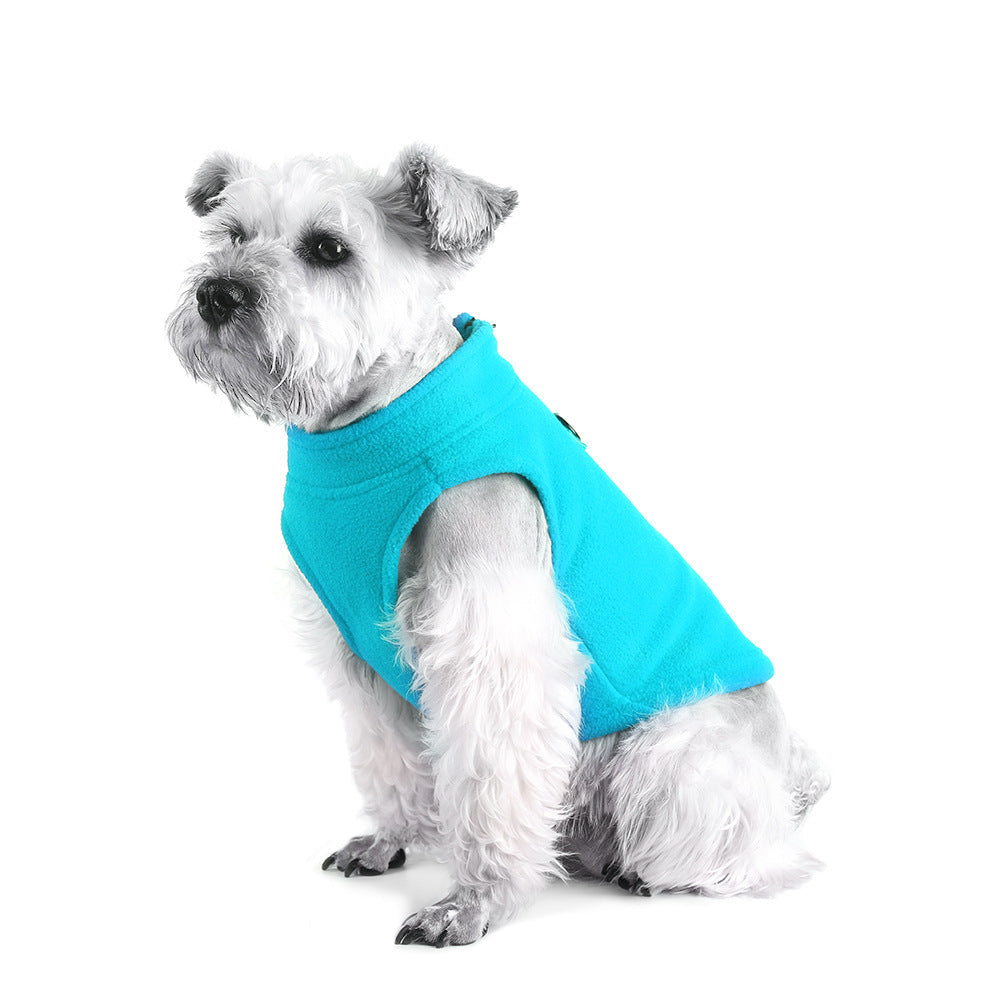 KFX-3774397 Pet Fleece Zipper Vest Sweater in Blue, Red, Pink, and Cyan - Sizes S to XL