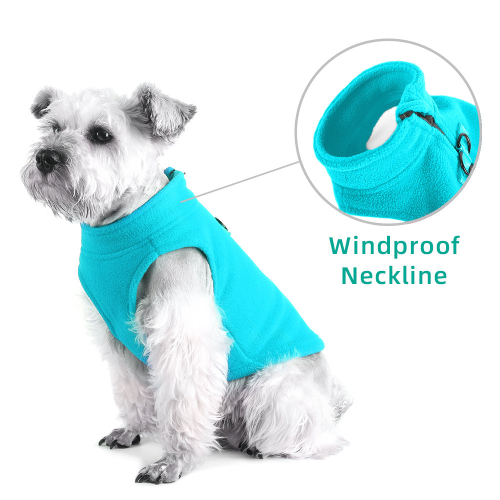 KFX-3774397 Pet Fleece Zipper Vest Sweater in Blue, Red, Pink, and Cyan - Sizes S to XL
