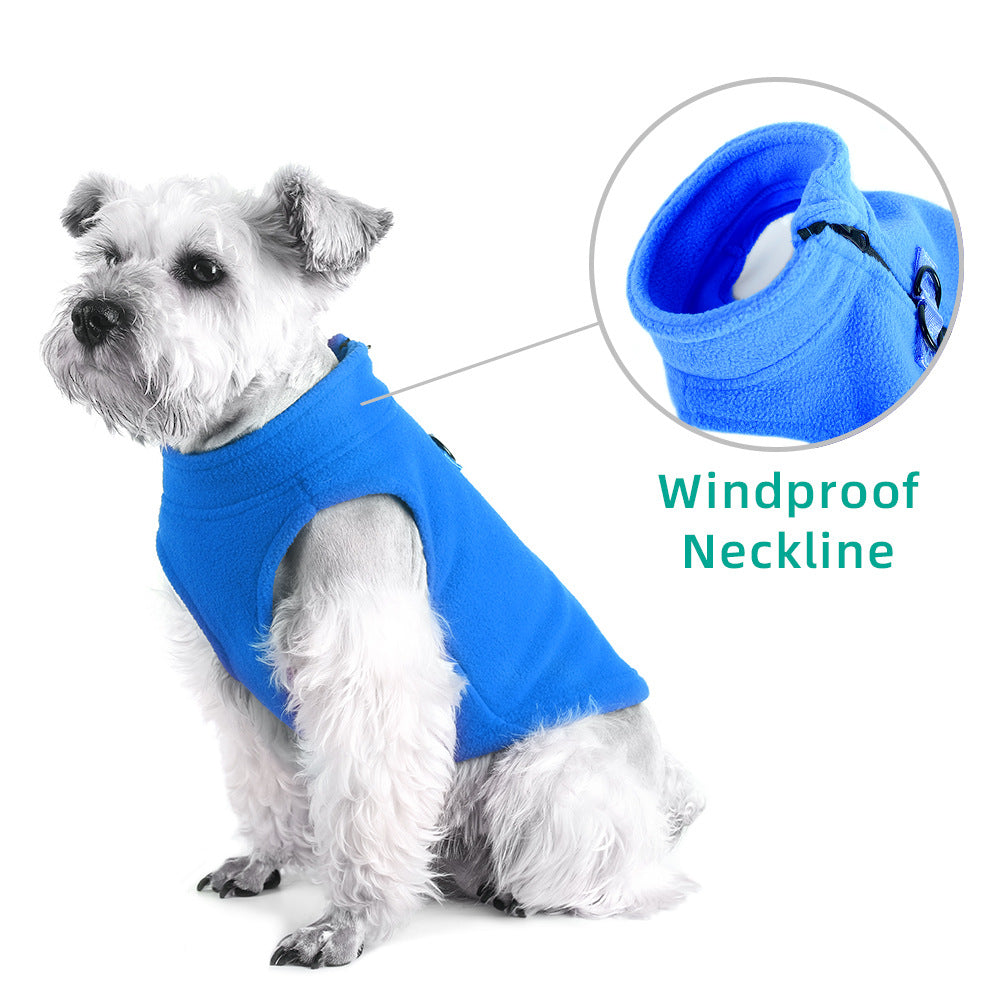 KFX-3774397 Pet Fleece Zipper Vest Sweater in Blue, Red, Pink, and Cyan - Sizes S to XL