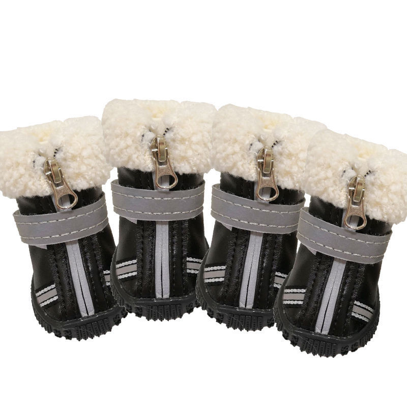 KFX-3775933 Waterproof Warm Velvet Dog Winter Snow Boots - Non-Slip & Wear-Resistant, Set of 4