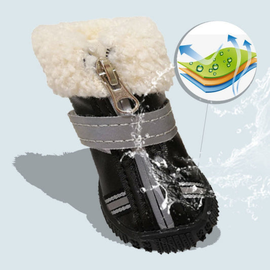 KFX-3775933 Waterproof Warm Velvet Dog Winter Snow Boots - Non-Slip & Wear-Resistant, Set of 4