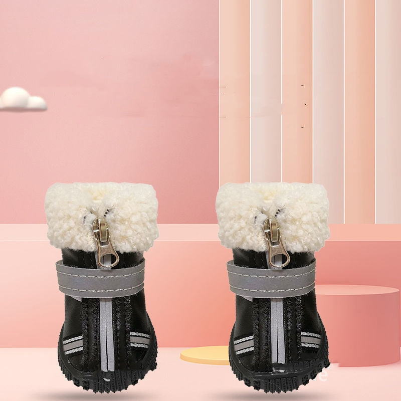 KFX-3775933 Waterproof Warm Velvet Dog Winter Snow Boots - Non-Slip & Wear-Resistant, Set of 4