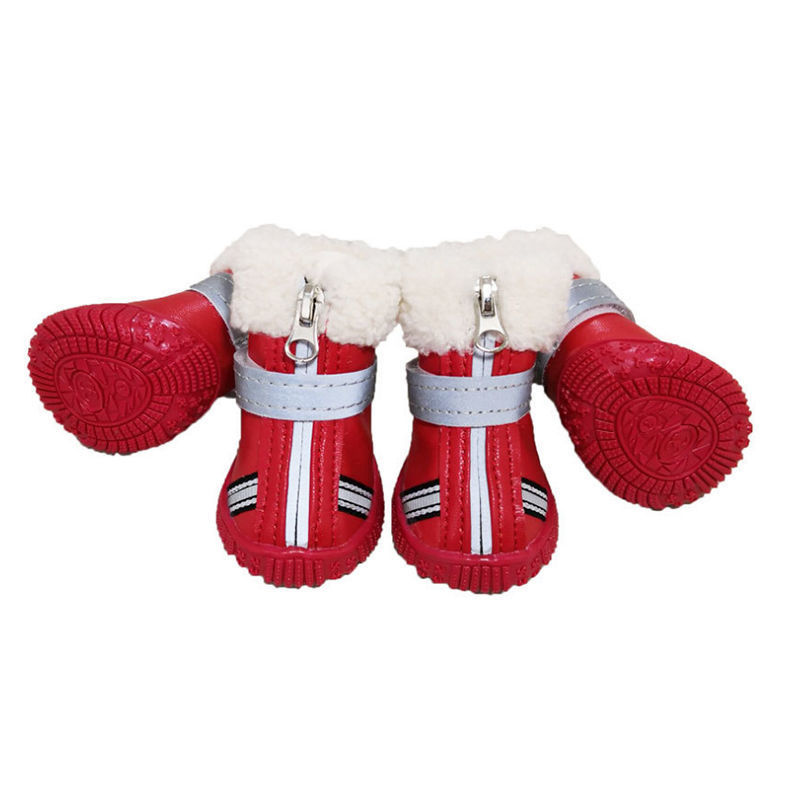 KFX-3775933 Waterproof Warm Velvet Dog Winter Snow Boots - Non-Slip & Wear-Resistant, Set of 4