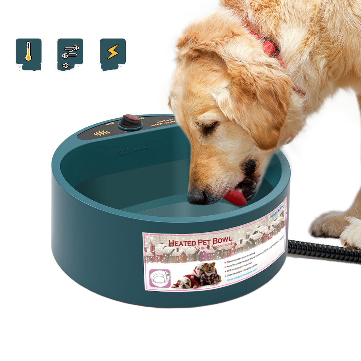 KFX-3779261 Automatic Smart Heating Bowl for Pets - Insulated Design, Available in Army Green, White, and Blue