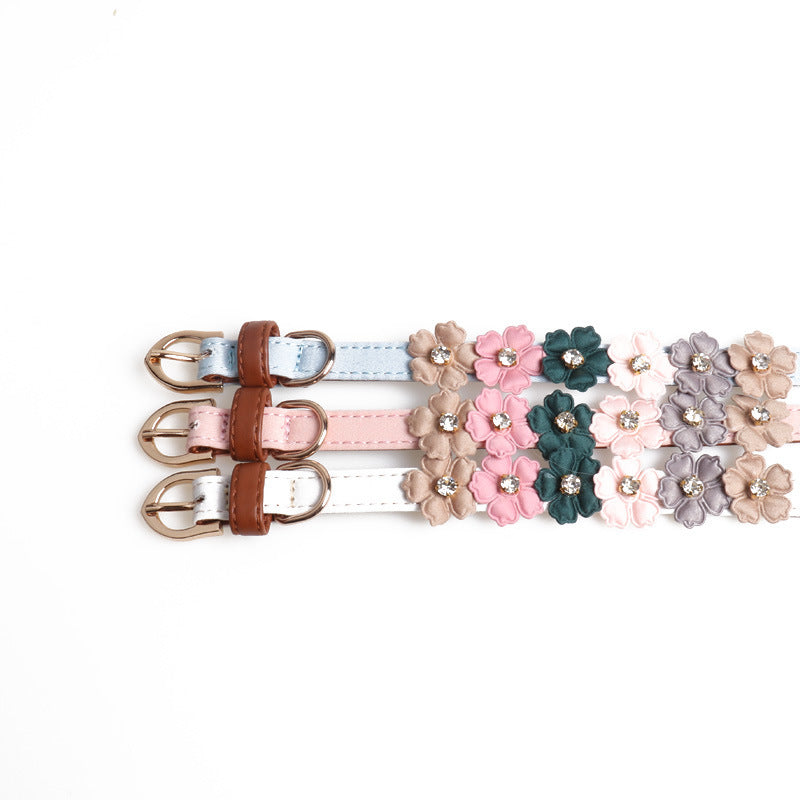 KFX-3781053 Stylish Pet Dog Flower Collar with Rhinestones in Blue, Black, White, or Pink