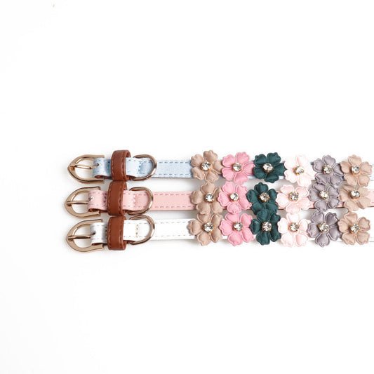 KFX-3781053 Stylish Pet Dog Flower Collar with Rhinestones in Blue, Black, White, or Pink