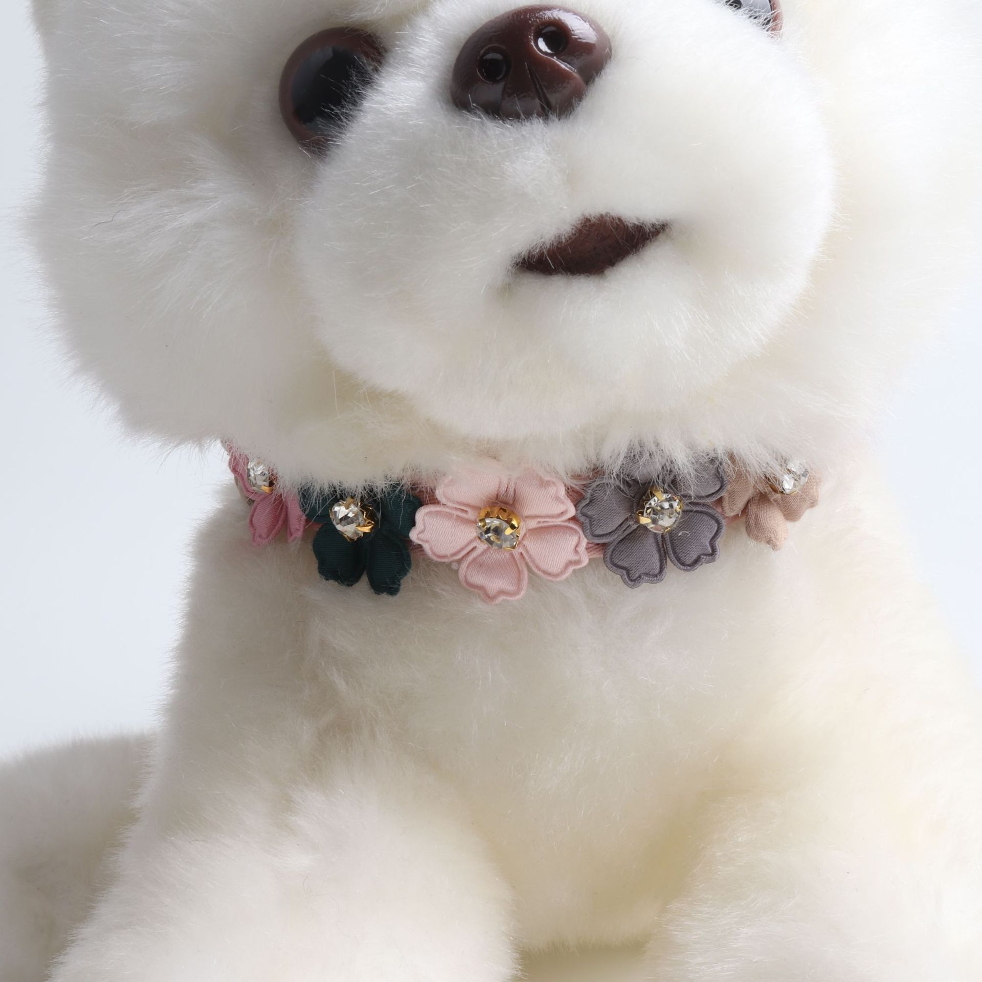 KFX-3781053 Stylish Pet Dog Flower Collar with Rhinestones in Blue, Black, White, or Pink