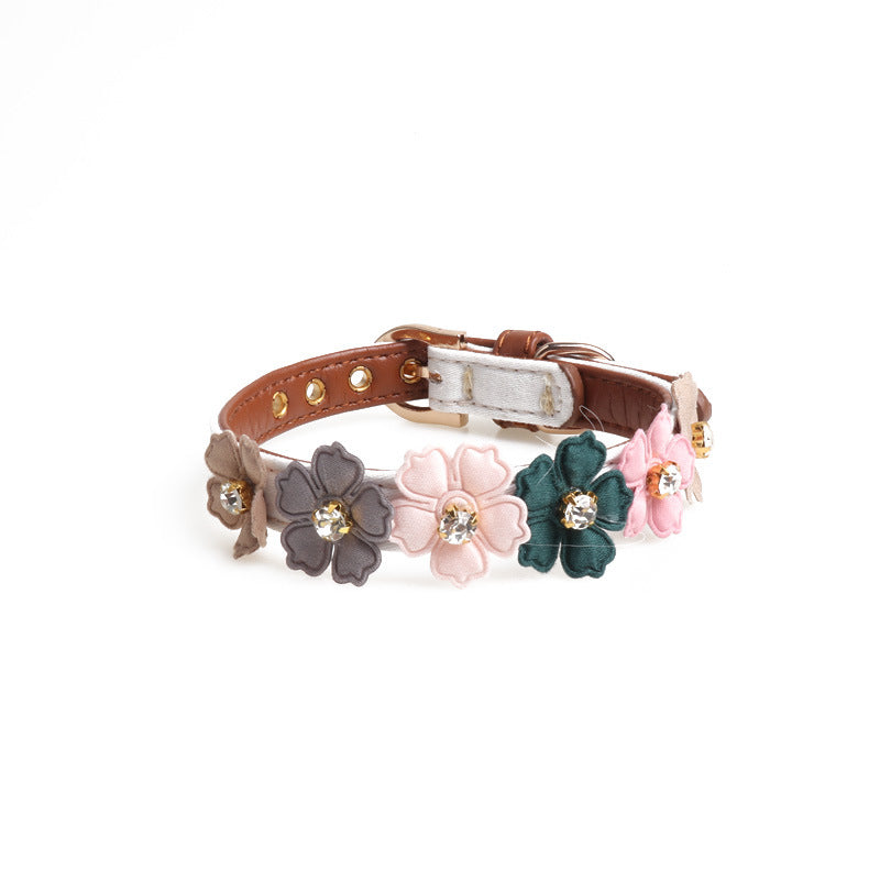 KFX-3781053 Stylish Pet Dog Flower Collar with Rhinestones in Blue, Black, White, or Pink