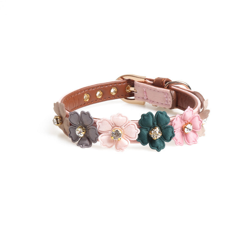 KFX-3781053 Stylish Pet Dog Flower Collar with Rhinestones in Blue, Black, White, or Pink