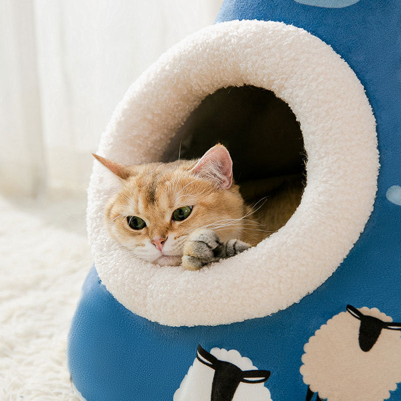 KFX-3781309 Enclosed Triangle Cat Nest - Soft Plush Bed for Indoor Cats