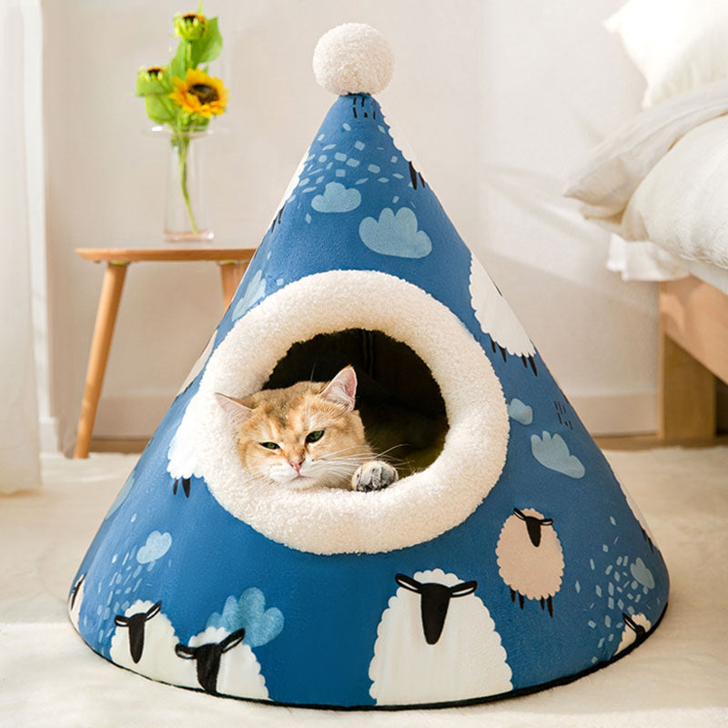 KFX-3781309 Enclosed Triangle Cat Nest - Soft Plush Bed for Indoor Cats