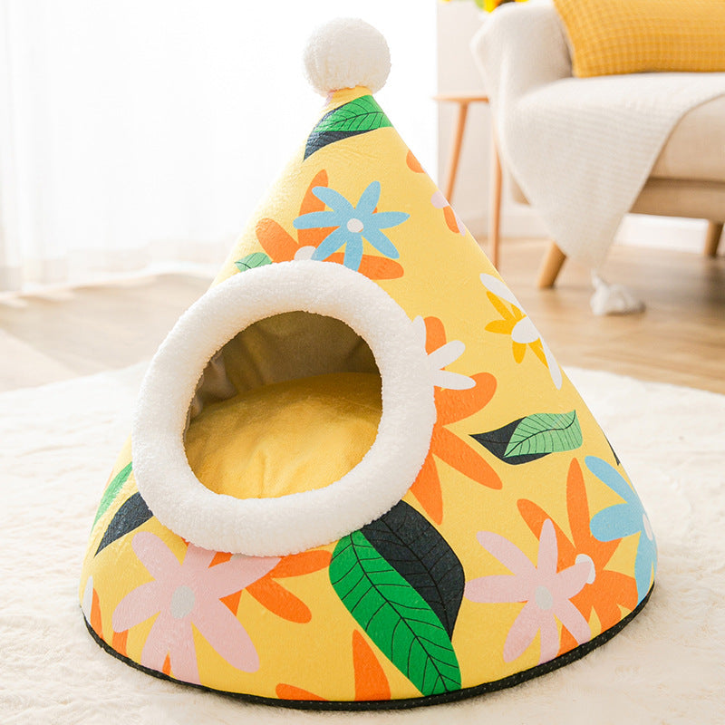 KFX-3781309 Enclosed Triangle Cat Nest - Soft Plush Bed for Indoor Cats
